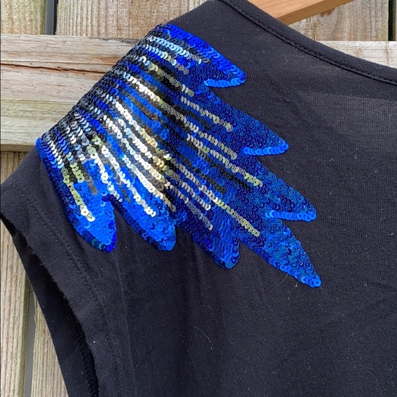 EUC Forever 21 Black Blue Sequins Top - Picture 6 of 9